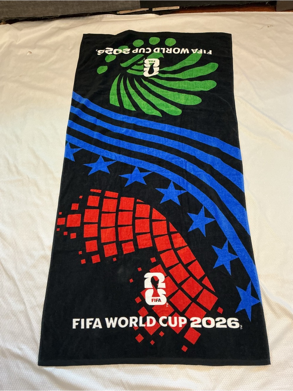 FIFA World Cup 2026 Black Beach Towel with Red, Blue, and Green Accents